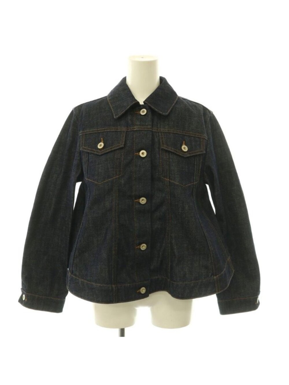 Loewe Short Trapeze Denim Jacket Soutien Collar Logo Button 34 Indigo